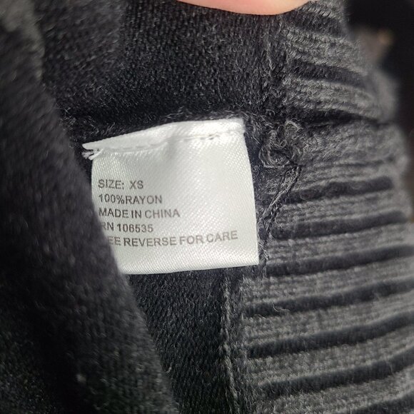 Women's Charcoal Gray Ribbed Open Front Lapel Collar  Drape Cardigan Sweater - Picture 4 of 5